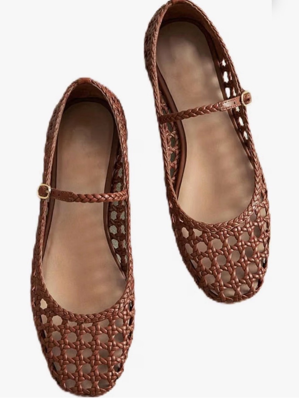 Woven Mesh Ballet Flats for Women Square Toe Mary Jane Flats Ballerina-Brown